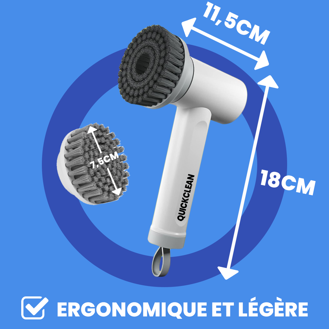 Brosse rotative ergonomique et légère de QuickClean pour nettoyer sans effort