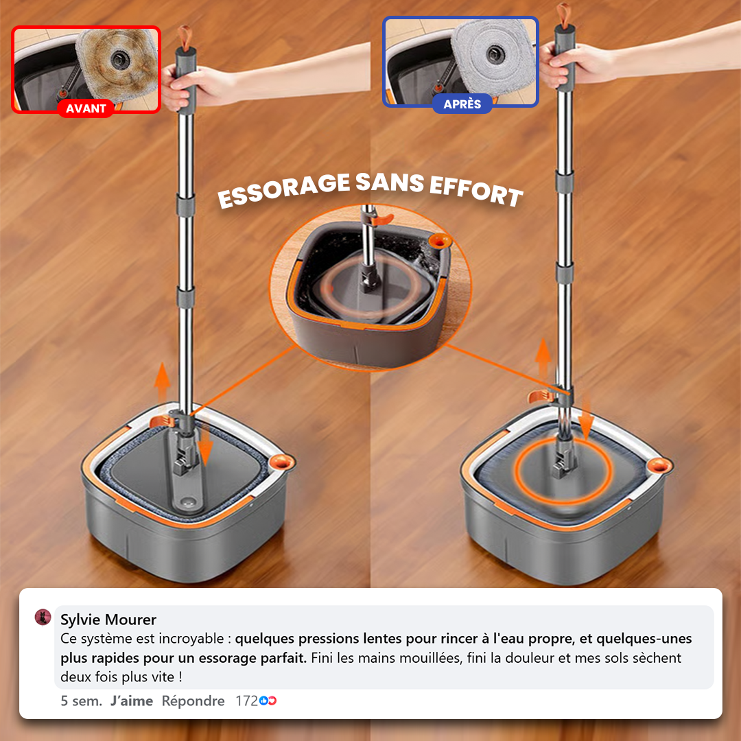 Balai Serpillière Rotatif avec Seau Essoreur Auto-Nettoyant